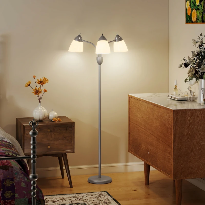 HOMCOM Arc Tree Floor Lamp with 3 Adjustable Rotating Lights and 3000K/4500K/6500K Colour Temperatures, Silver Tone