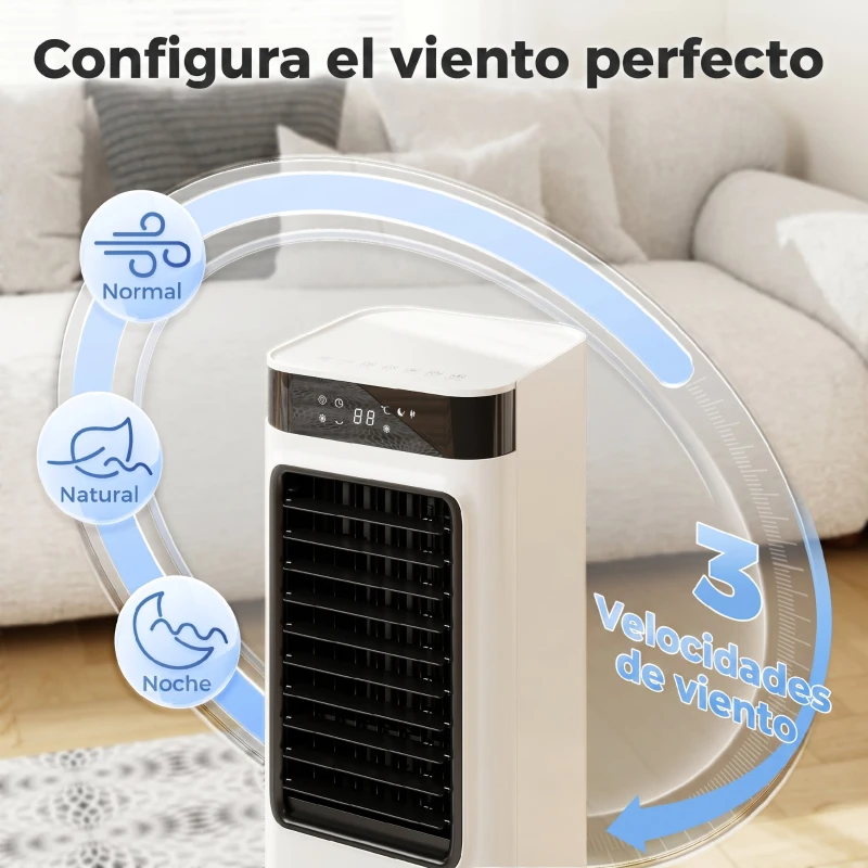HOMCOM Climatizador Evaporativo 3 en 1 con Depósito de 7 L Oscilación 48° 3 Velocidades 3 Modos Temporizador 24h Blanco