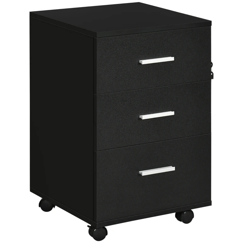 Vinsetto Bloco de Gavetas para Escritório Móvel de Arquivos com 3 Gavetas e Fechadura para Secretária Casa 40x40x61,5 cm Preto