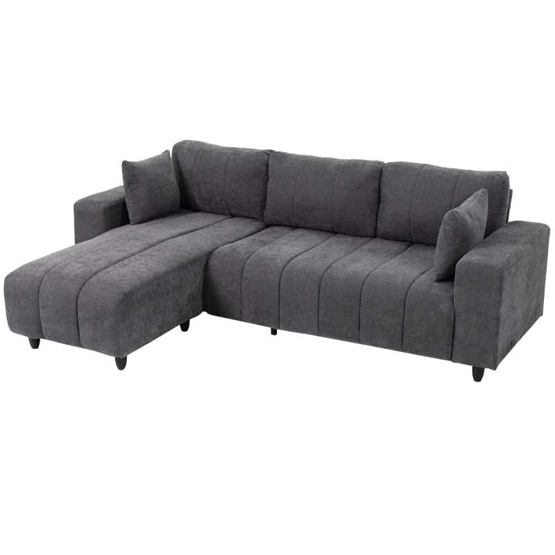 HOMCOM Sofá Esquinero Modular 242 cm 3 Plazas en L con Chaise Longue Reversible 2 Cojines Tejido Efecto Lino Gris