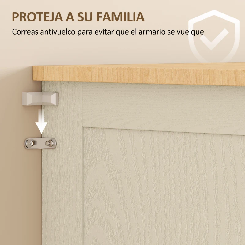 HOMCOM Mueble Auxiliar de Cocina con 2 Puertas de Acrílico Cajón Grande Estantes Ajustables 76x40x182,5 cm Crema