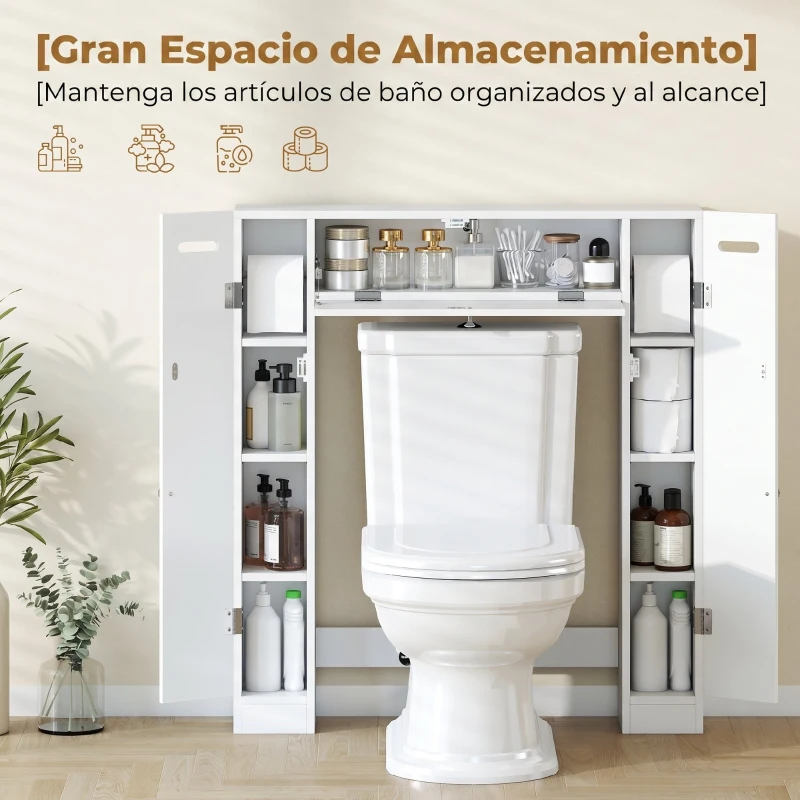 HOMCOM Mueble sobre Inodoro con 2 Armarios Cajón Abatible Portapapeles y Estantes Ajustables 88x18x98 cm Blanco
