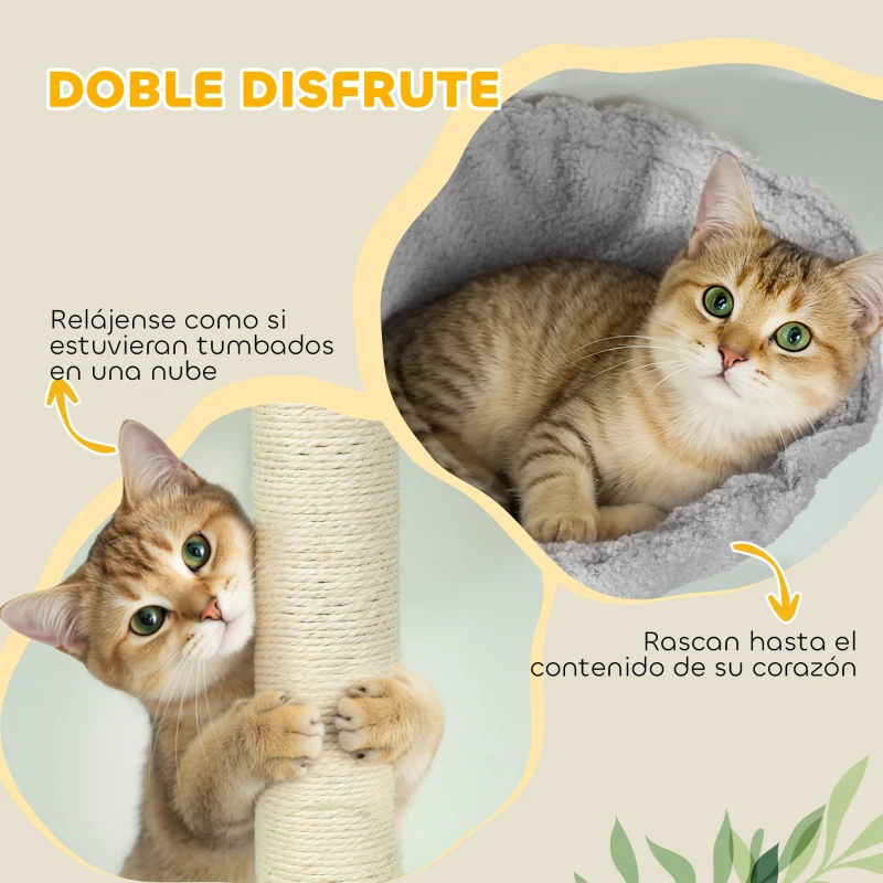 PawHut Árbol para Gatos de Piso a Techo Altura Ajustable 220-240cm con Hamaca Plataformas en Flor Cuevas Rampa Bola Gris Claro