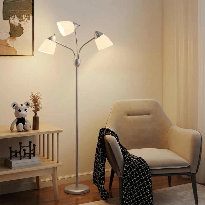 HOMCOM Arc Tree Floor Lamp with 3 Adjustable Rotating Lights and 3000K/4500K/6500K Colour Temperatures, Silver Tone