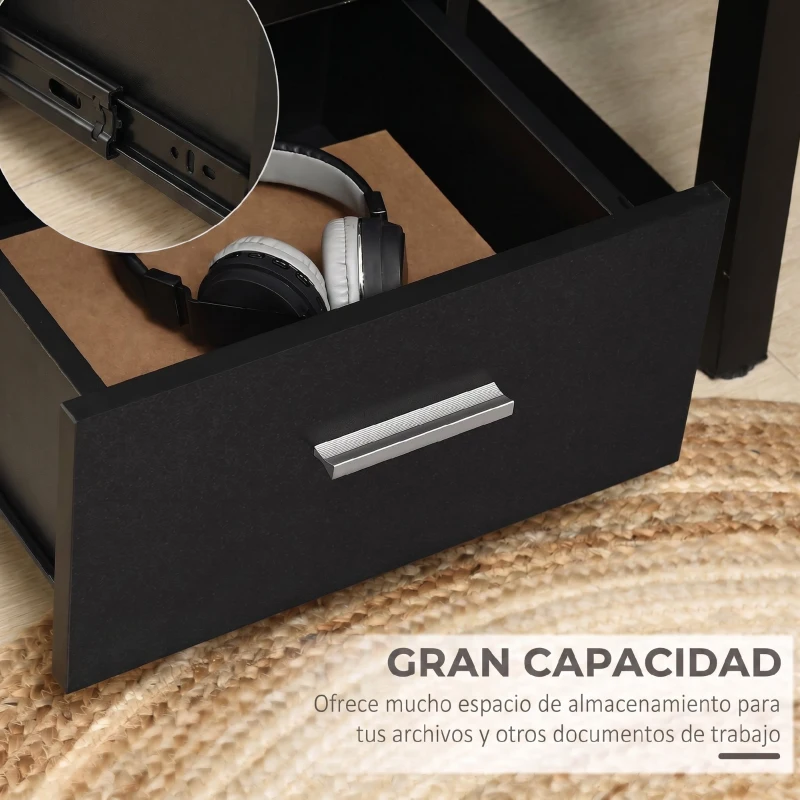 Vinsetto Cajonera de Escritorio con 3 Cajones Ruedas Cerradura 2 Llaves Archivador Móvil para Estudio Salón 40x40x61,5 cm Negro