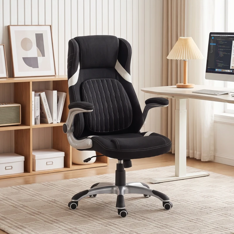 Vinsetto Sedia da Ufficio Ergonomica in Tessuto con Supporto Lombare e Altezza Regolabile, Nero