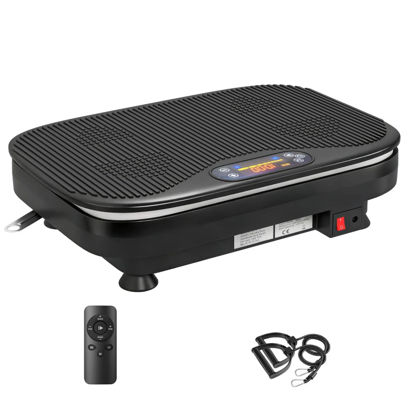 SPORTNOW Plataforma Vibratoria con 99 Velocidades 3 Programas Altavoz Bluetooth Pantalla LED Mando a Distancia Bandas Elásticas