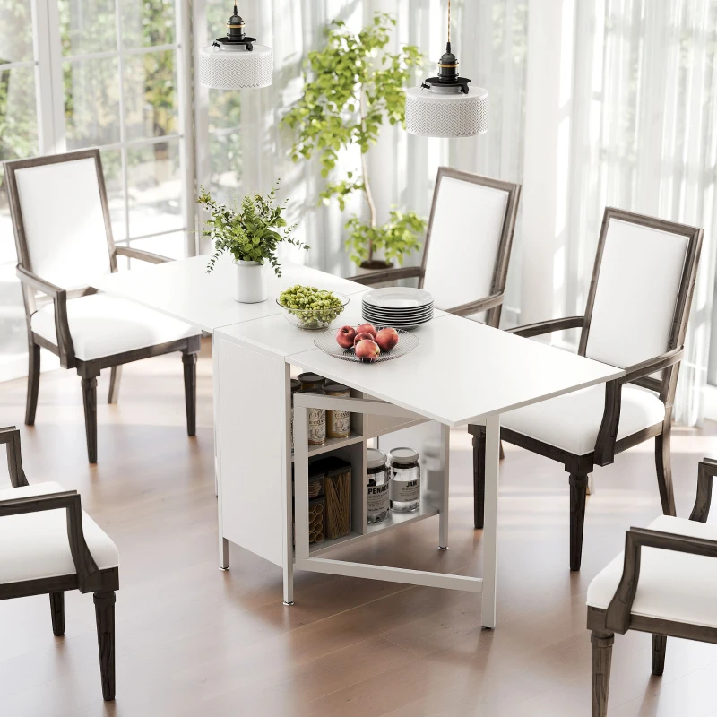 HOMCOM Mesa Plegable de Comedor con Alas Abatibles 4 Compartimentos 3 Formas para Cocina Salón 169x60x75 cm Blanco