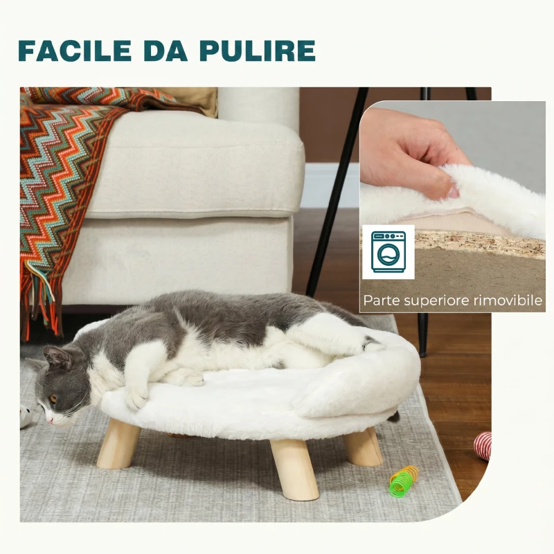 PawHut Cuccia divanetto sfoderabile per cani e gatti con schienale, 47x40x20 cm, crema