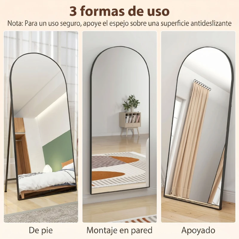 HOMCOM Espejo de Cuerpo Entero 180x80 cm Marco de Aluminio Independiente Apoyado y de Pared Negro
