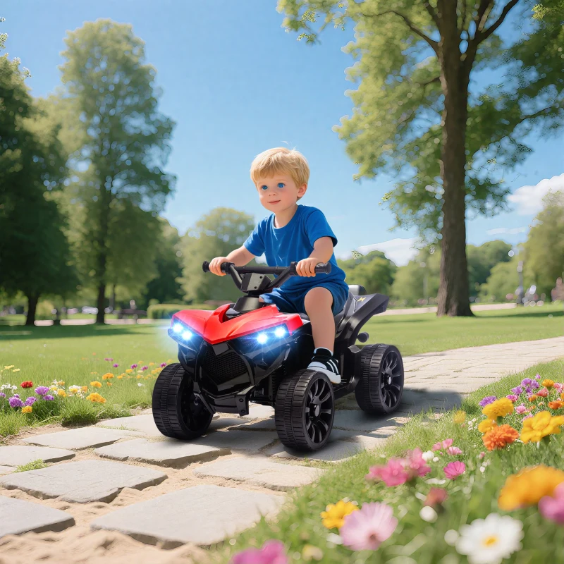 AIYAPLAY 6V Kids ATV, 4 Wheeler Electric Ride on Car with Music and LED Headlights, for Ages 18-56 Months Boys and Girls, Red