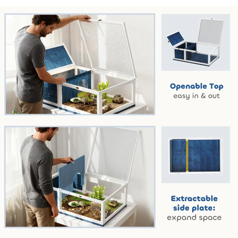 PawHut Tortoise House, Small Reptile Wooden House, with Mesh Roofs, Side Panels, for Turtles, Lizards, Geckos and Snakes