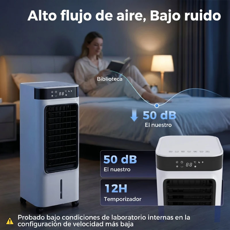 HOMCOM Climatizador Evaporativo 3 en 1 con Depósito de 7 L Oscilación 48° 3 Velocidades 3 Modos Temporizador 24h Blanco