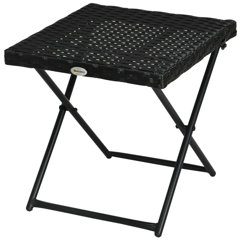 Outsunny Tavolino da Giardino Pieghevole Salvaspazio in Rattan Sintetico e Acciaio, 40x40x40cm, Nero
