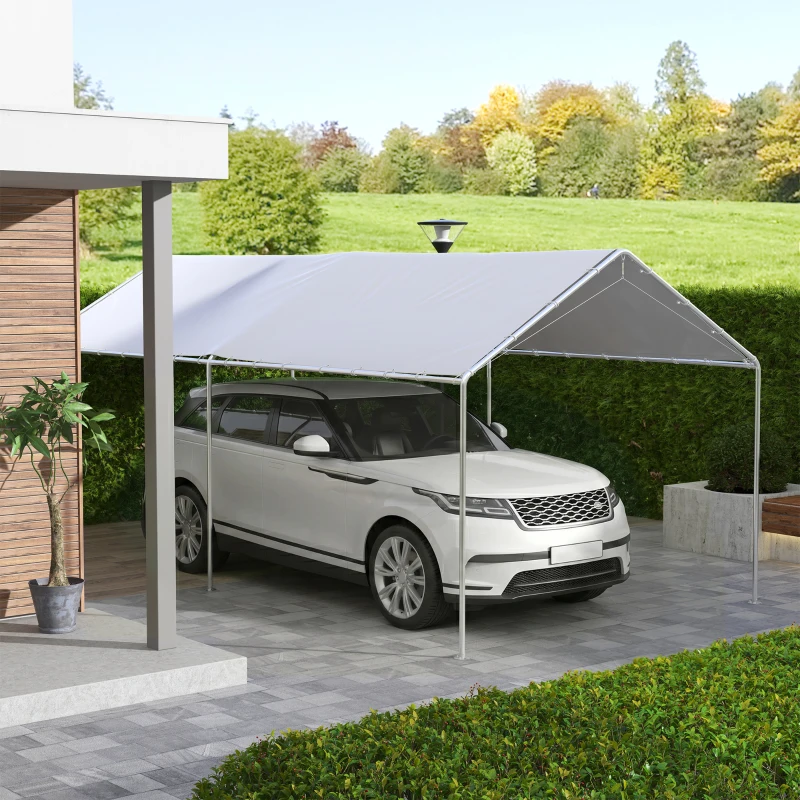 Outsunny Copertura di Ricambio 6x3 m in PE Bianco Anti-UV per Carport Auto con Corde Elastiche