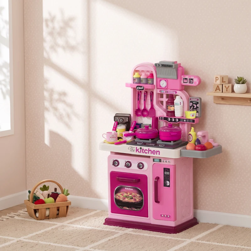 AIYAPLAY Cuisine enfant accessoires 33 PCS jouet d'imitation pour enfant dinette enfant 3-6 ans lumières et sons réalistes rose