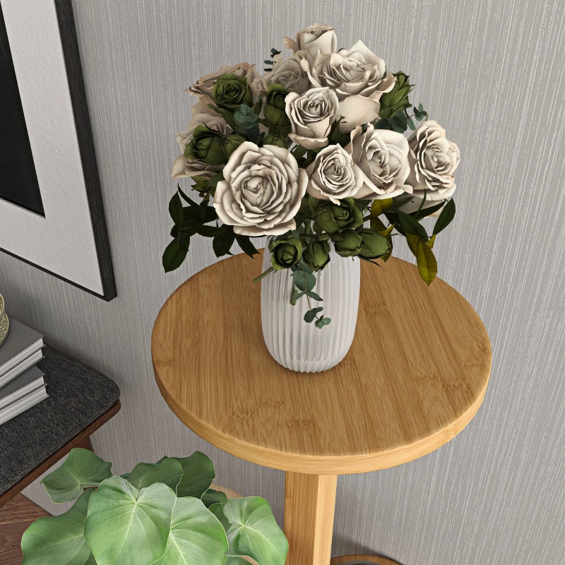 Outsunny Soporte para Plantas de Bambú con Ruedas de 5 Niveles Estantería Redonda para Plantas para Esquina 33x33x90 cm Natural