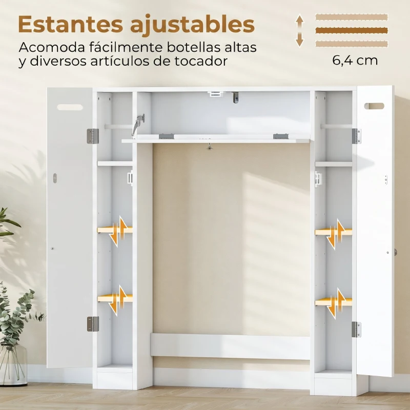 HOMCOM Mueble sobre Inodoro con 2 Armarios Cajón Abatible Portapapeles y Estantes Ajustables 88x18x98 cm Blanco