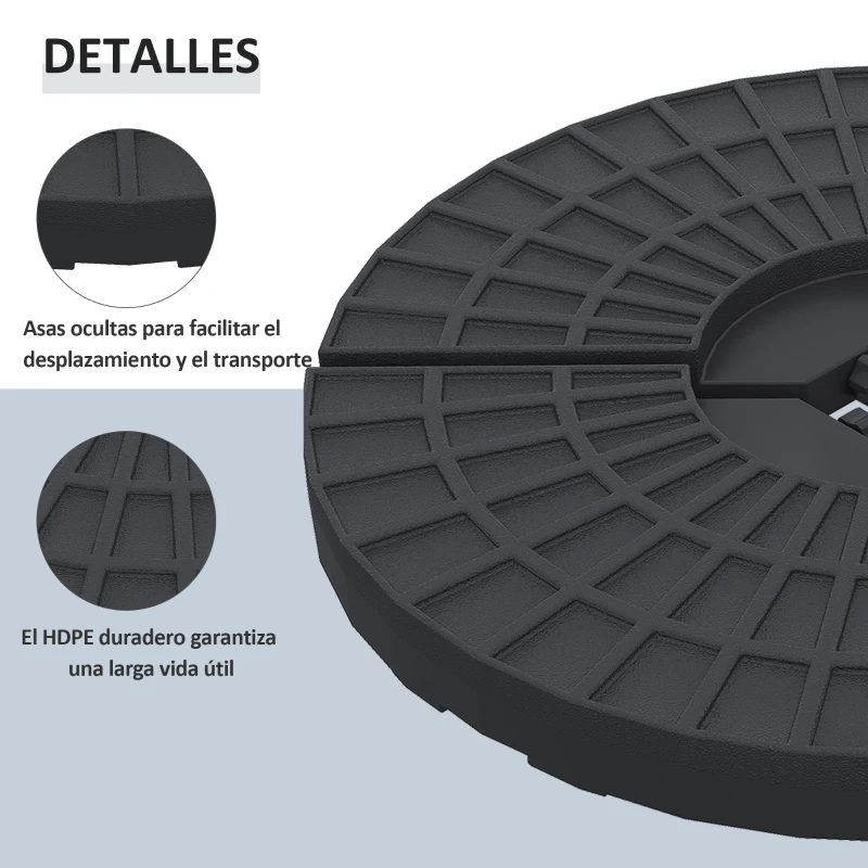 Outsunny Peso para Base de Sombrilla de 4 Piezas Rellenable de Agua 52 Litro Arena 60 kg o Mixto 70 kg para Base Cruzada Negro