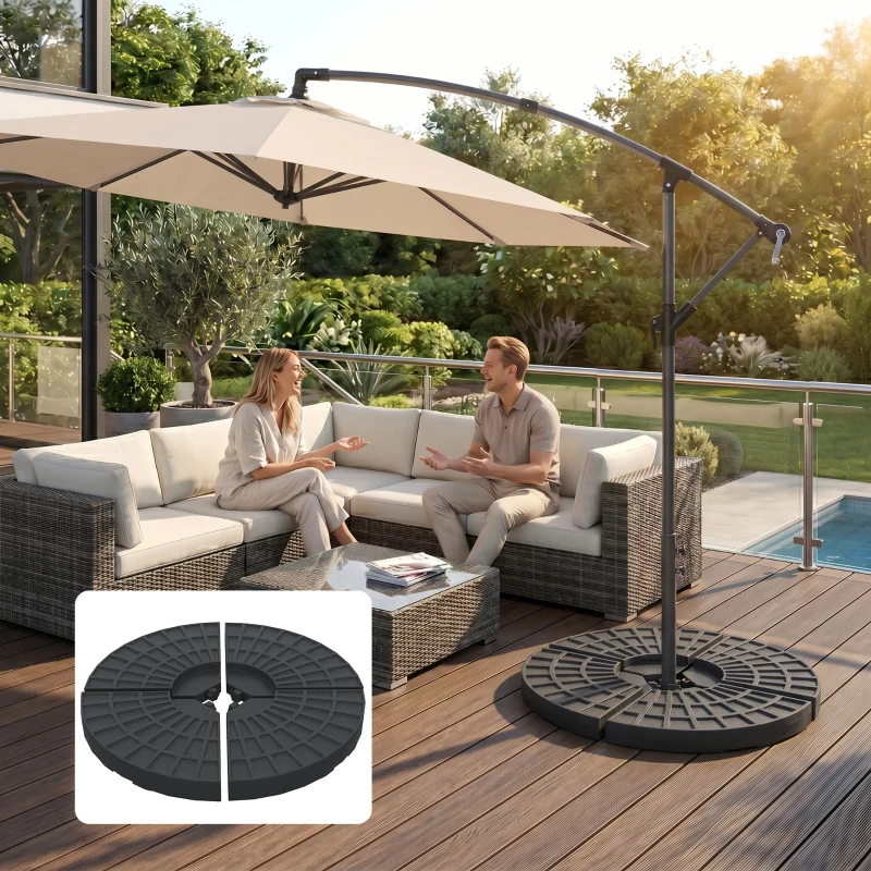 Outsunny Peso para Base de Sombrilla de 4 Piezas Rellenable de Agua 52 Litro Arena 60 kg o Mixto 70 kg para Base Cruzada Negro