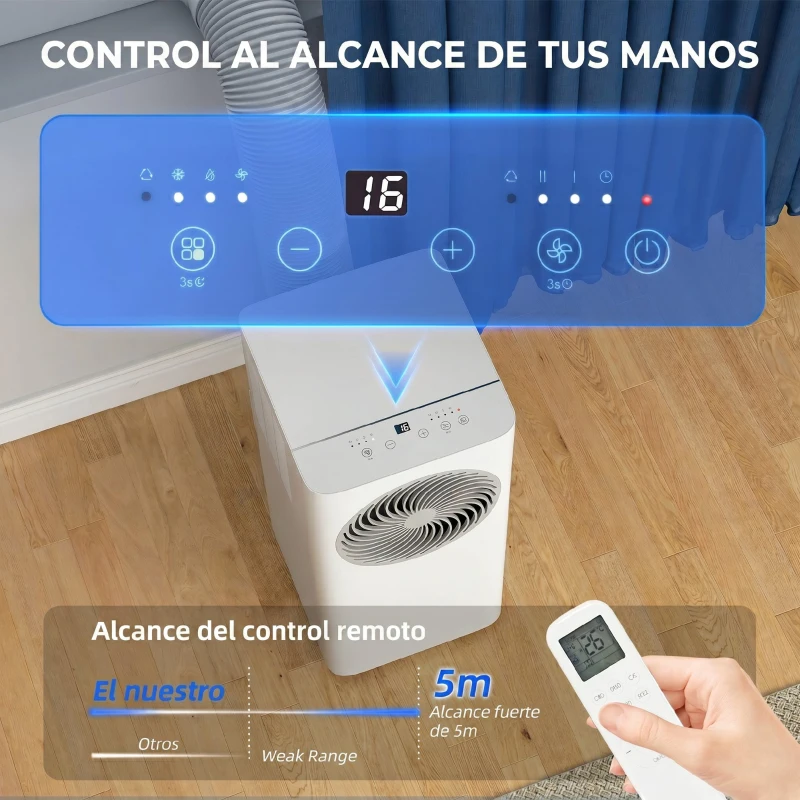 HOMCOM Aire Acondicionado Portátil 9000 BTU 4 en 1 Enfriamiento Deshumidificador Ventilador Modo de Sueño para 33 m² Blanco
