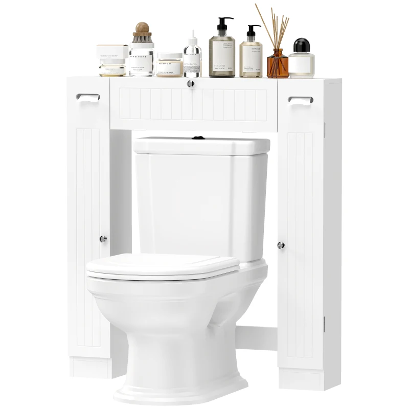 HOMCOM Mueble sobre Inodoro con 2 Armarios Cajón Abatible Portapapeles y Estantes Ajustables 88x18x98 cm Blanco