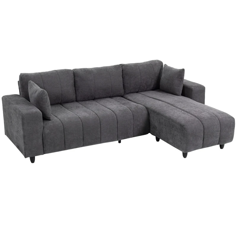 HOMCOM Modulares Ecksofa 242 cm, 3‑Sitzer in L‑Form mit rechts-/linksseitiger Ottomane, 2 Kissen, Leinenoptik-Stoff, Grau