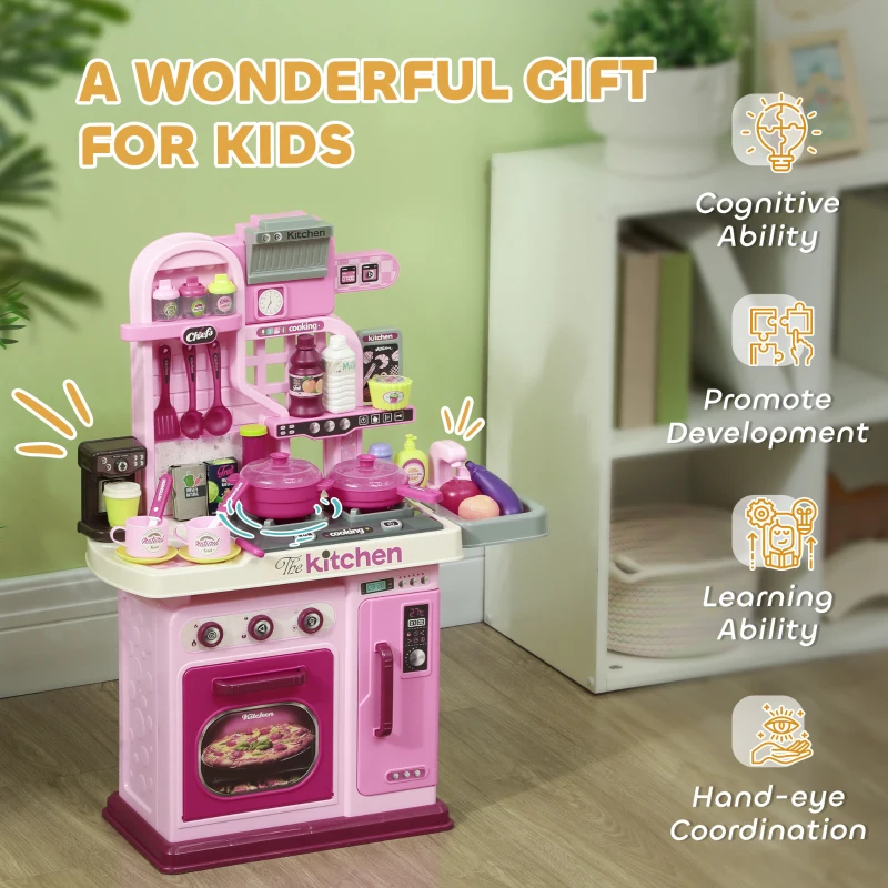 AIYAPLAY Cuisine enfant accessoires 33 PCS jouet d'imitation pour enfant dinette enfant 3-6 ans lumières et sons réalistes rose