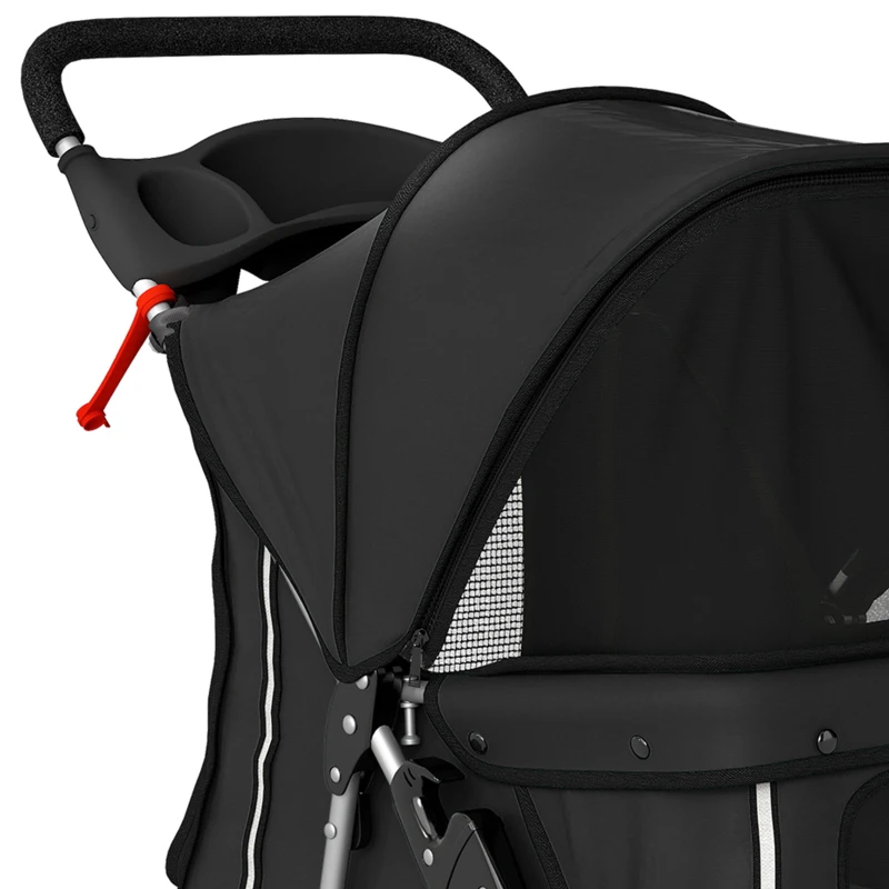 PawHut Dog Pram, Pet Stroller with Reflective Strips, Foldable Cat Stroller with 360° Swivel Wheels, Black