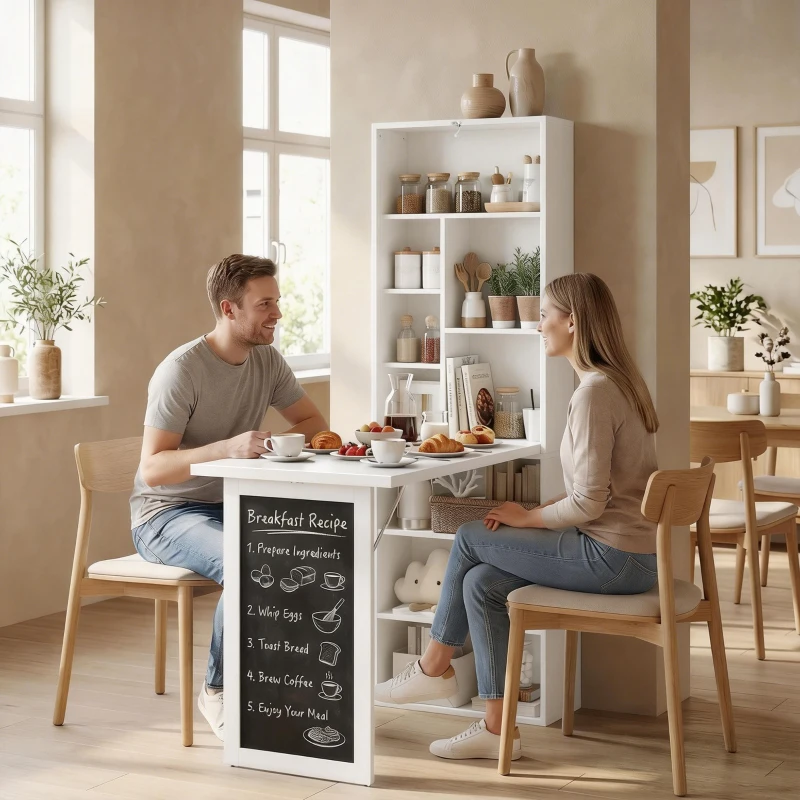 HOMCOM Secretária Dobrável com Prateleira Quadro Preto e Várias Estantes Conversíveis ​​98x51x153 cm Branco