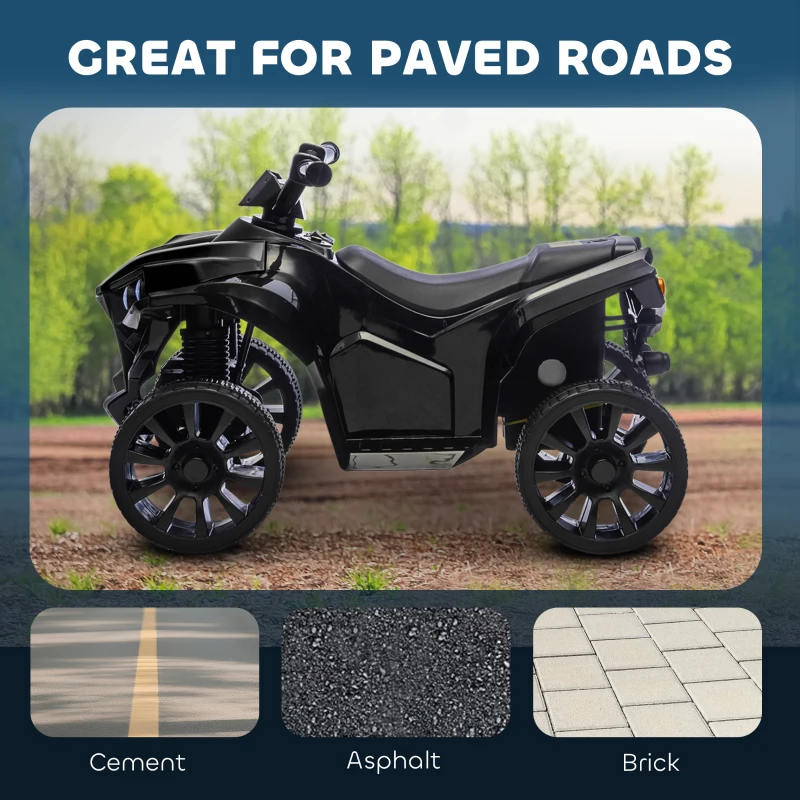 AIYAPLAY 6V Kids ATV, 4 Wheeler Electric Ride on Car with Music and LED Headlights, for Ages 18-56 Months Boys and Girls, Black