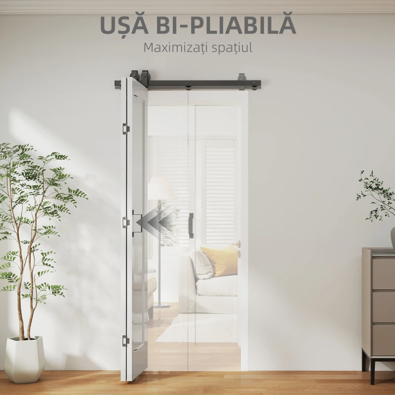 HOMCOM Ușă Glisantă Pliabilă Tip Carte cu Suprafață Vopsibilă, 90x210 cm, Albă