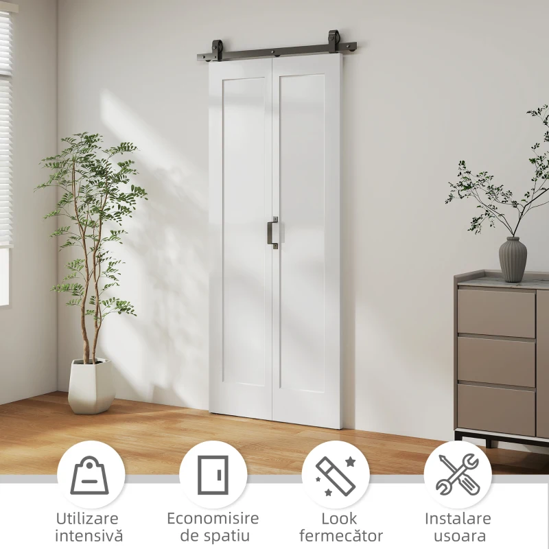 HOMCOM Ușă Glisantă Pliabilă Tip Carte cu Suprafață Vopsibilă, 90x210 cm, Albă