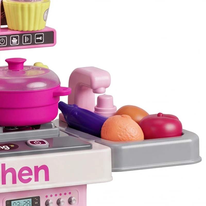 AIYAPLAY Kids Kitchen with 33 Pieces, Lights, Sounds, Storage, for Ages 3-6 Years, Pink