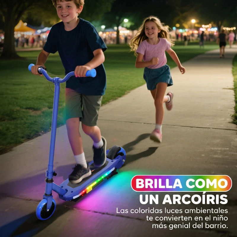 AIYAPLAY Patinete Eléctrico para Niños con Luces LED Acelerador de Pulgar y Ruedas sin Pinchazos Velocidad de hasta 10 km/h Azul
