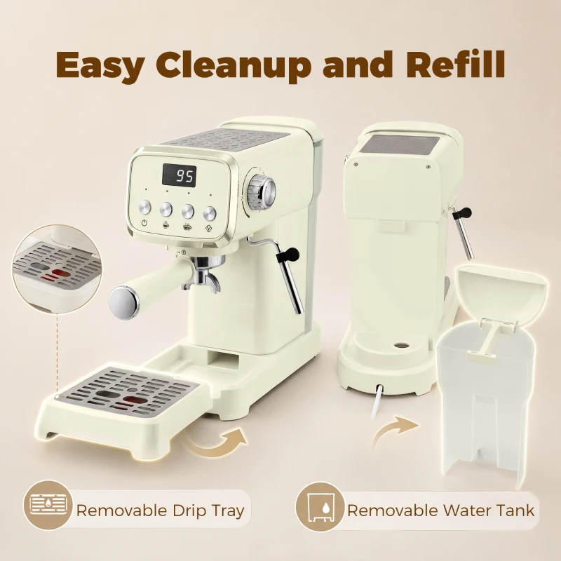 HOMCOM Machine à Expresso avec Buse Vapeur à Mousse de Lait, Cafetière 20Bars, Réservoir d'Eau Amovible 1,2 L, Crème