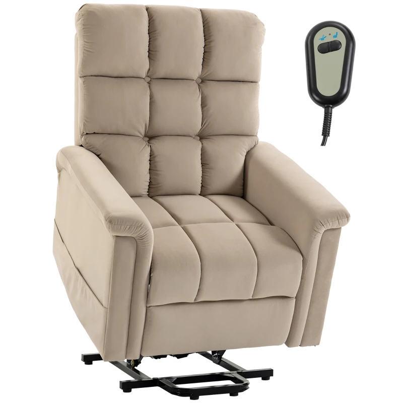 HOMCOM Fotoliu cu Ridicare Electrică, Fotoliu Relax Electric din Catifea cu Spătar Inclinabil, Telecomandă, Maro