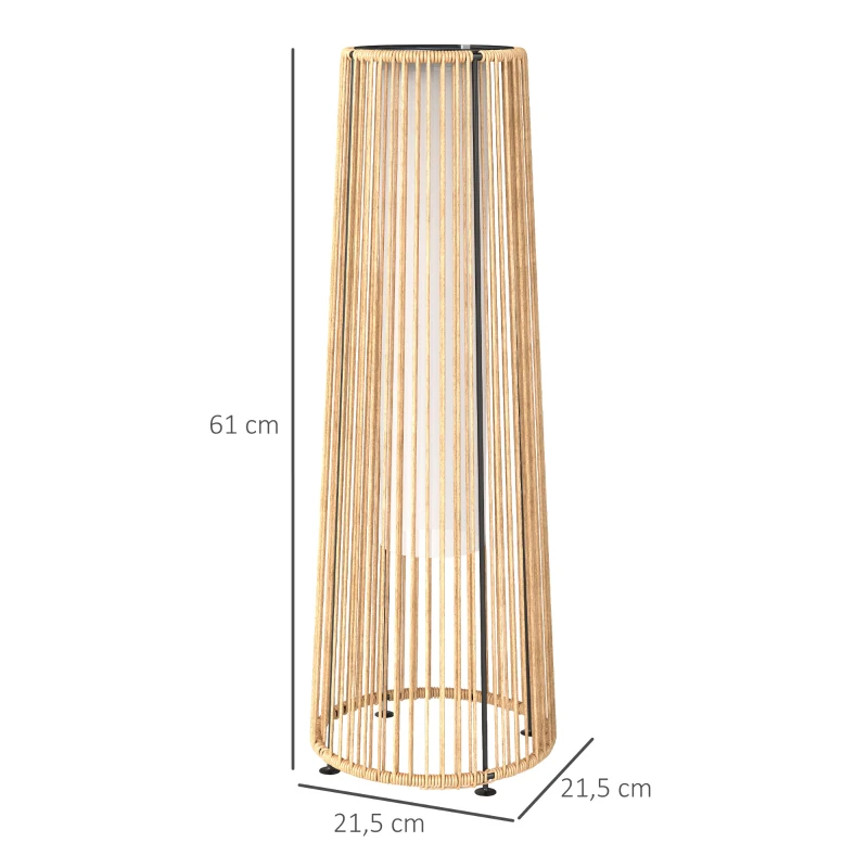 Outsunny Farola Solar Exterior de Ratán Sintético con Luces LED Encendido y Apagado Automático Impermeable Ø21,5x61 cm Natural
