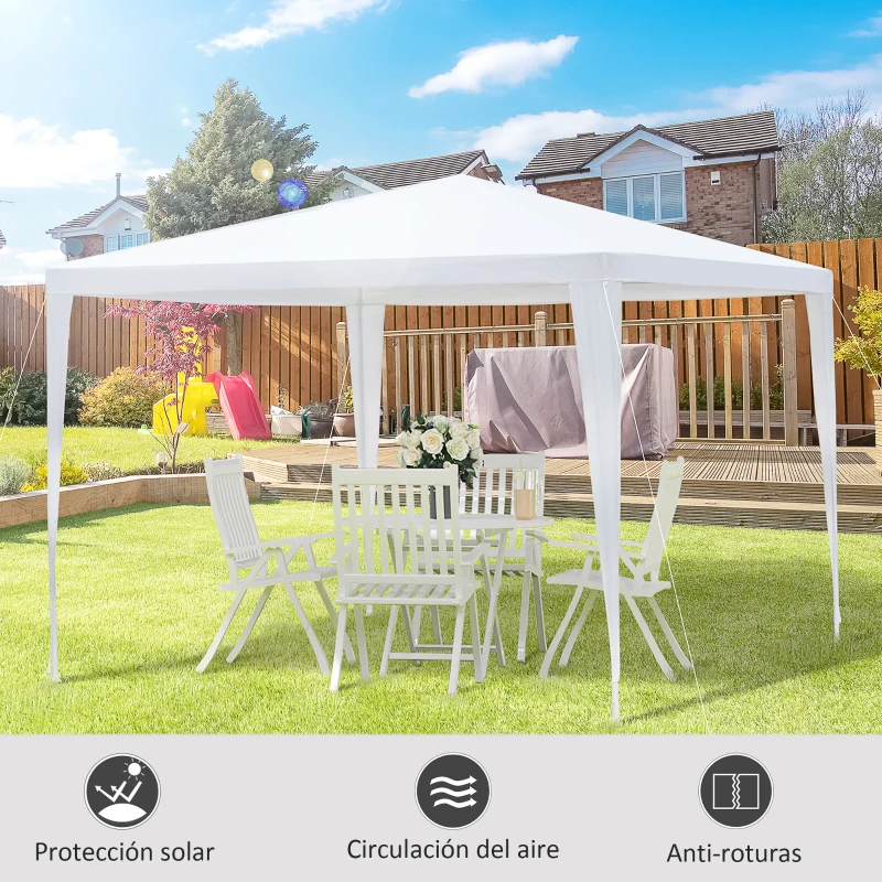 Outsunny Carpa Desmontable 3x3x2,45m Pabellón de Jardín de Tubo de Acero Anti-UV Pérgola Cenador para Terraza Patio Playa Blanco