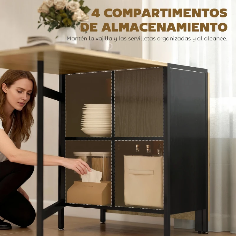 HOMCOM Mesa Plegable de Comedor con Alas Abatibles 4 Compartimentos 3 Formas para Cocina Salón 169x60x75 cm Natural Oscuro