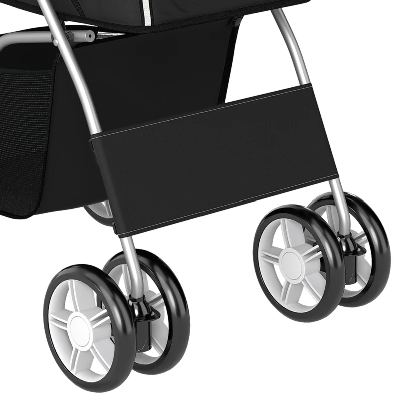 PawHut Dog Pram, Pet Stroller with Reflective Strips, Foldable Cat Stroller with 360° Swivel Wheels, Black