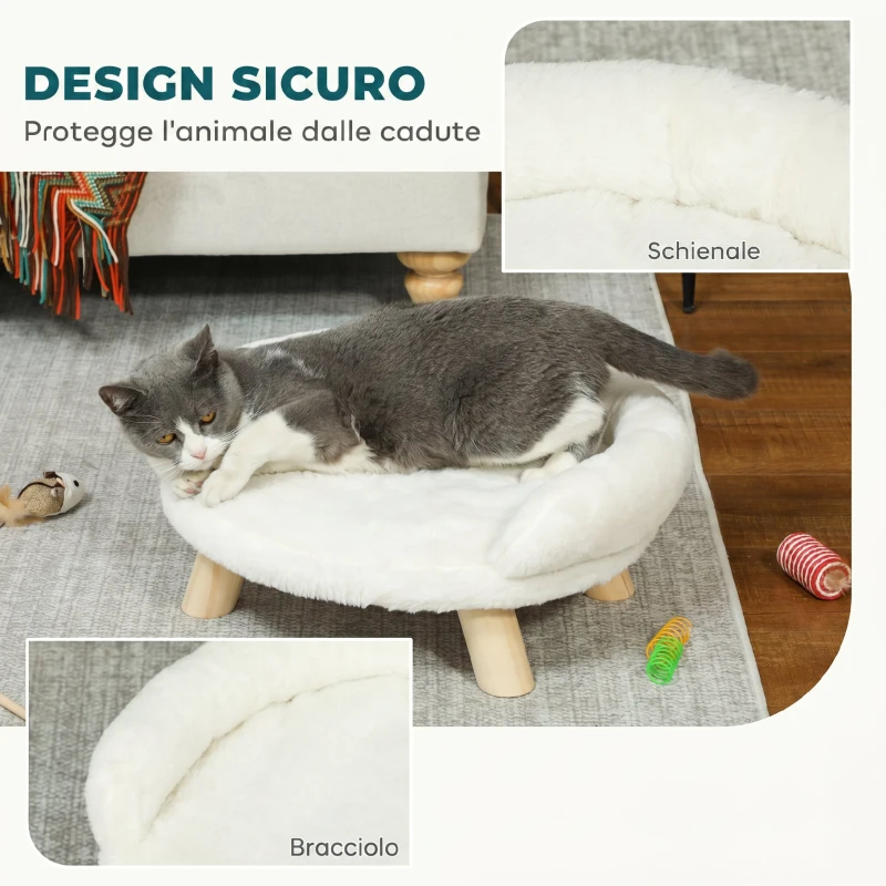 PawHut Cuccia divanetto sfoderabile per cani e gatti con schienale, 47x40x20 cm, crema