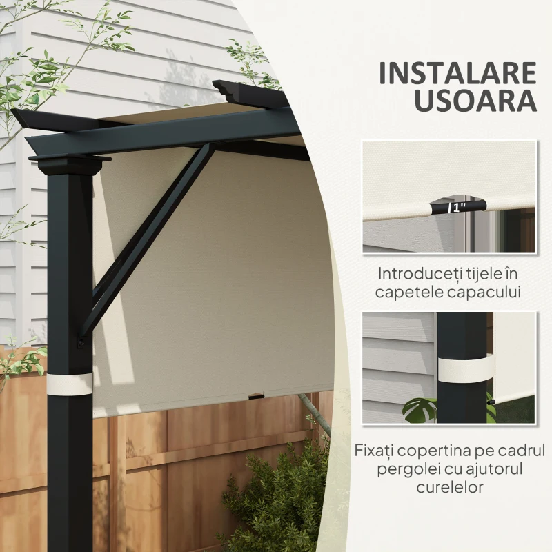 Outsunny Husă pentru Foișor Pergolă 3x3 m din Poliester cu Buzunare și Curele, 488x122 cm, Crem Alb