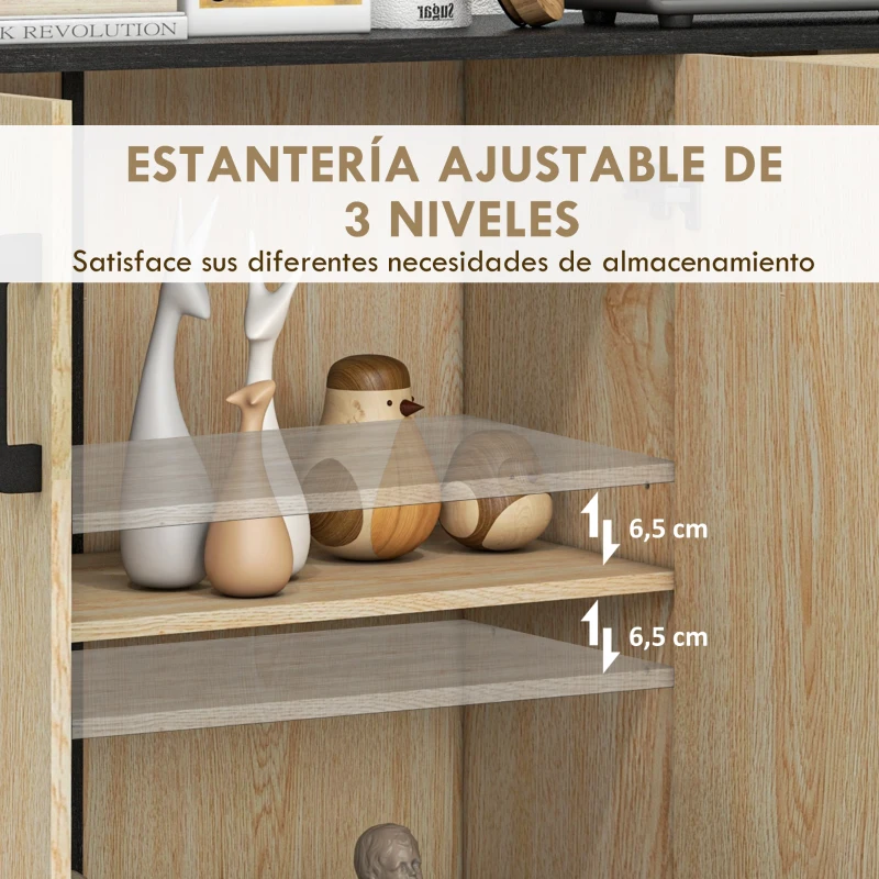 HOMCOM Aparador de Salón Estrecho con 2 Puertas 2 Cajones Estante Ajustable 90x30x75,5 cm Natural y Negro