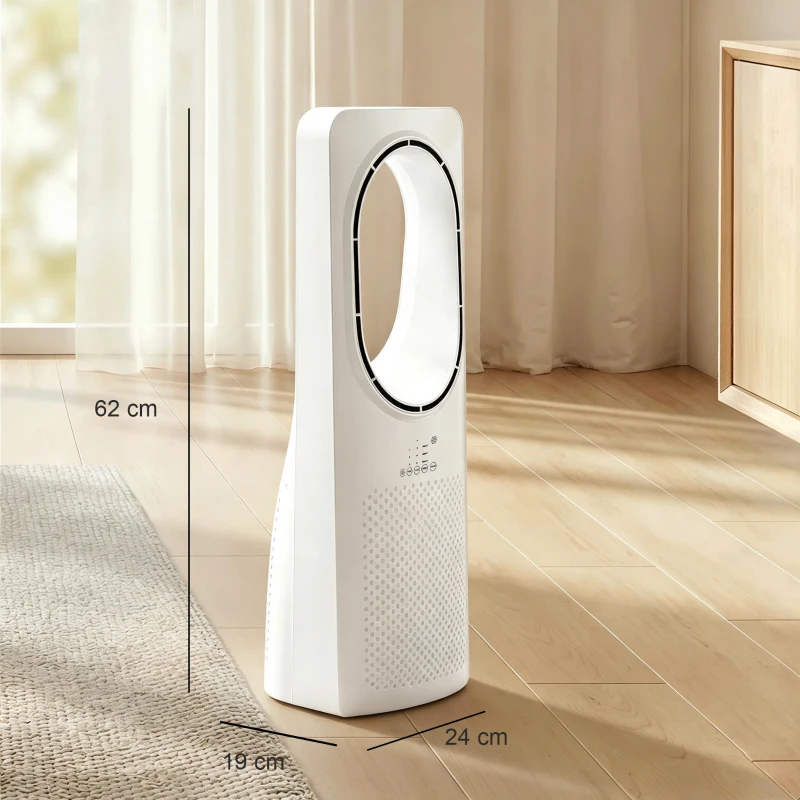 HOMCOM Ventilador de Torre sin Aspas con Mando a Distancia Oscilación 45° 3 Velocidades 3 Modos Temporizador 15H Blanco