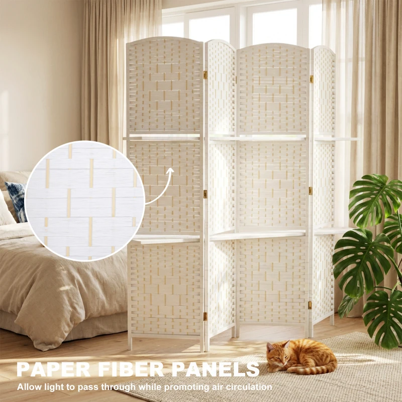 HOMCOM Freestanding Privacy Screen, 4 Panel Folding Room Divider for Living Room, Bedroom and Office, 160 x 170cm, White