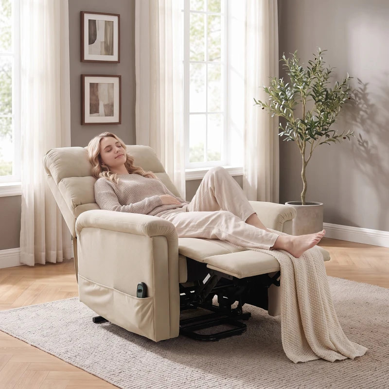 HOMCOM Fotoliu cu Ridicare Electrică, Fotoliu Relax Electric din Catifea cu Spătar Inclinabil, Telecomandă, Maro