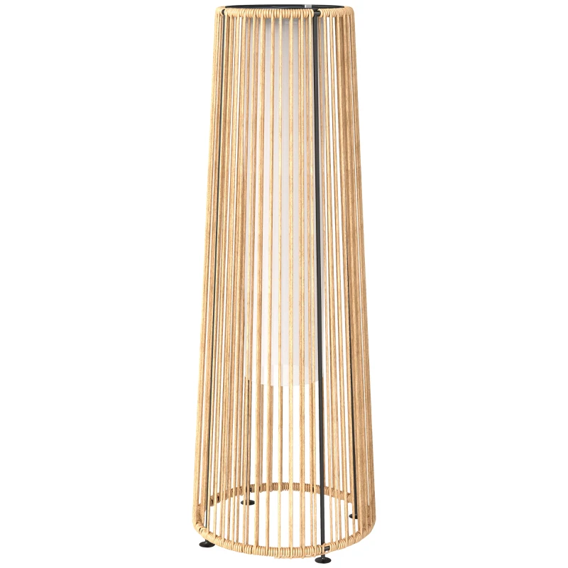Outsunny Farola Solar Exterior de Ratán Sintético con Luces LED Encendido y Apagado Automático Impermeable Ø21,5x61 cm Natural