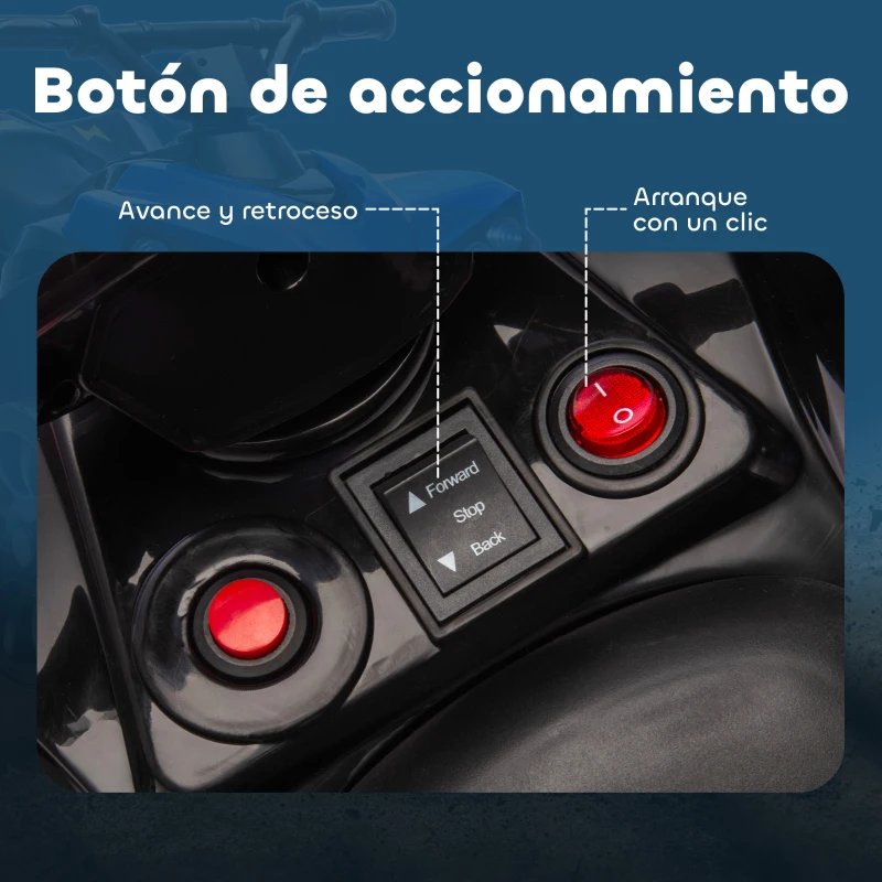 AIYAPLAY Quad Eléctrico para Niños 6 V Quad para Niños de 18 a 56 Meses Velocidad hasta 3 km/h Faros y Música 70x42x45 cm Azul