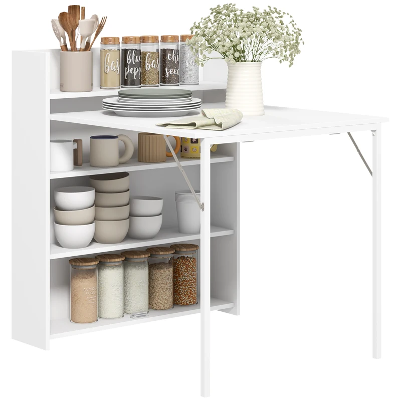 HOMCOM Mesa Plegable de Comedor Mesa de Cocina con Ala Abatible 4 Compartimentos Hasta 3 Personas 78,5x91x93 cm Blanco